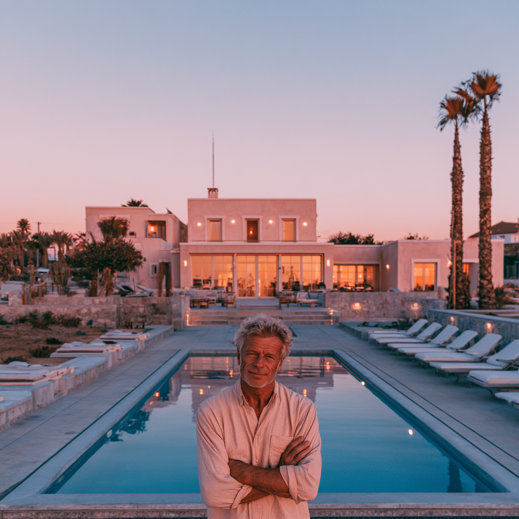 Hotelier vor seinem Hotel