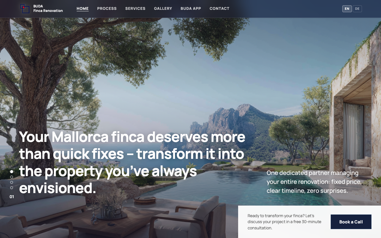 Website BUDA Finca Renovation Mallorca