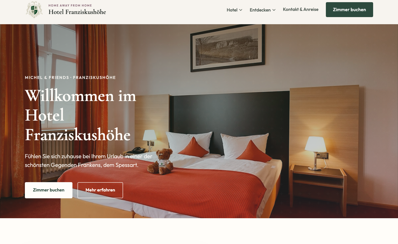 Website Hotel Franziskushöhe Lohr am Main
