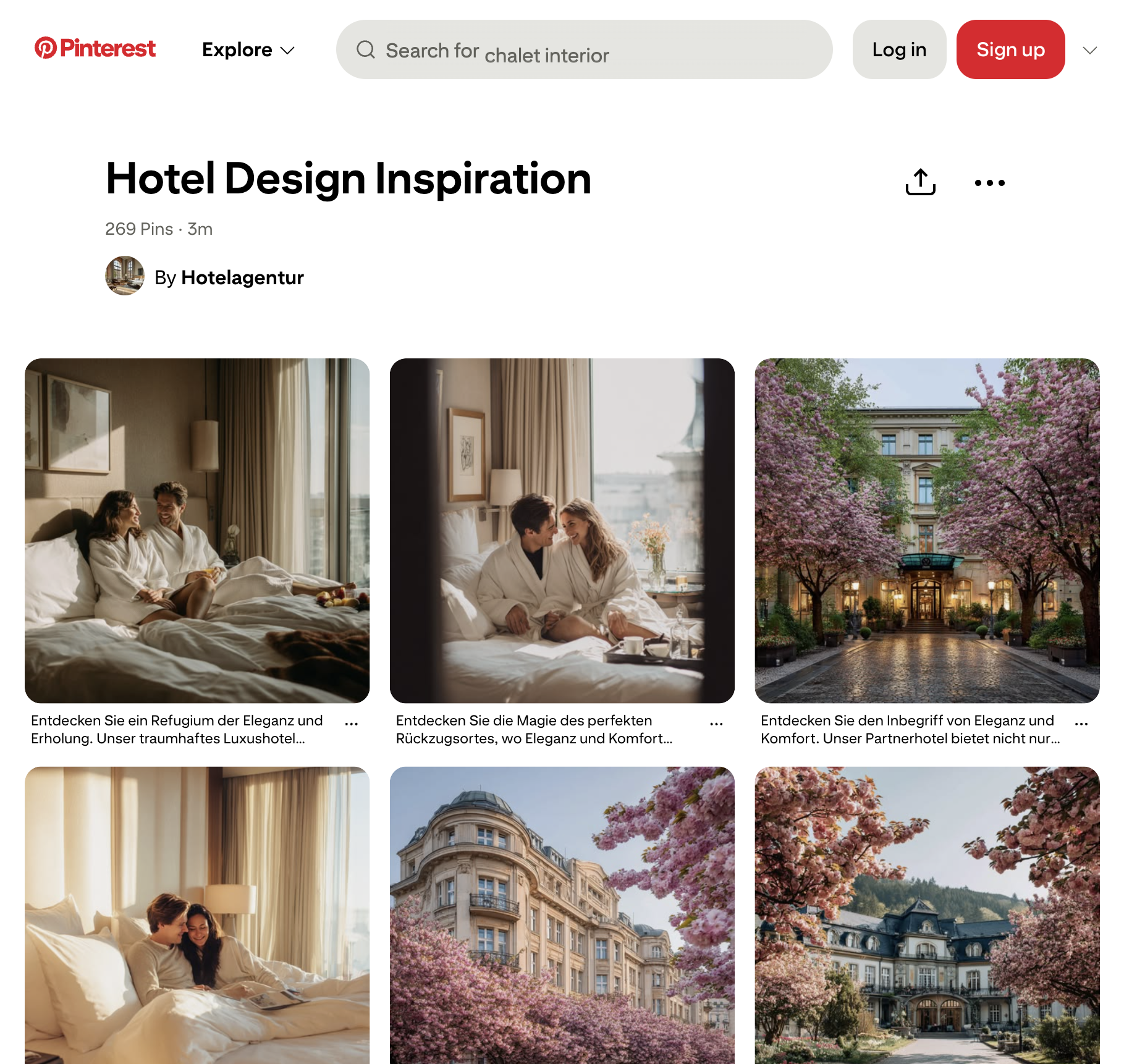 Pinterest Profil Hotelagentur mit 200k monatlichen Aufrufen