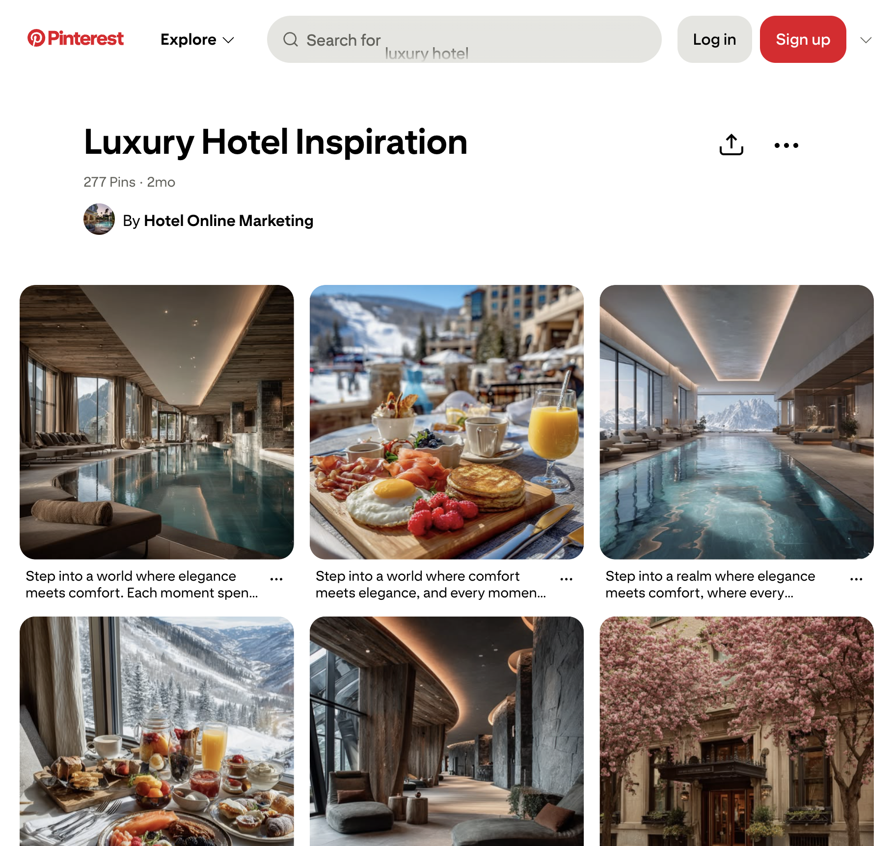 Pinterest Profil Hotel Online Marketing mit 254.7k monatlichen Aufrufen